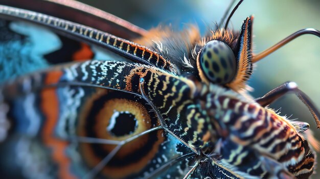 Photo a stunning closeup of a butterflys face itsand vibrant colors are on full display