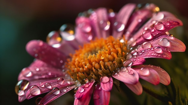 A stunning closeup image of summer flowers adorned with dewdrops revealing their intricate details and captivating colors