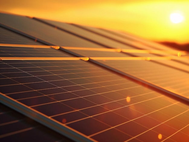 Stunning CloseUp of Solar Panel with Majestic Sunset as Backdrop Generated by AI