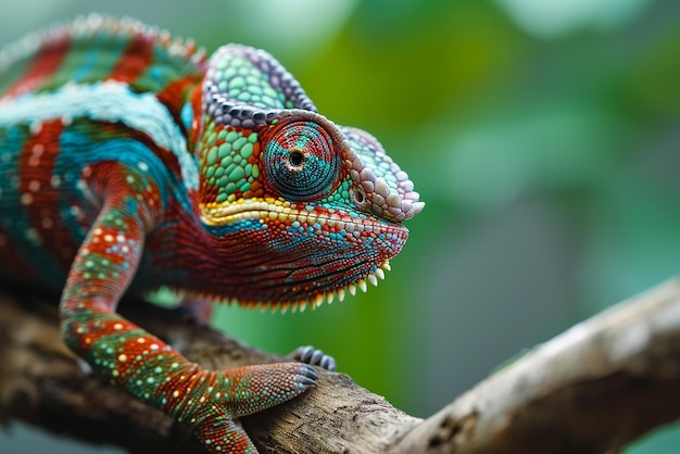 Stunning Colored Chameleon on Branch Vibrant Reptile Photography Created with Generative AI Tools