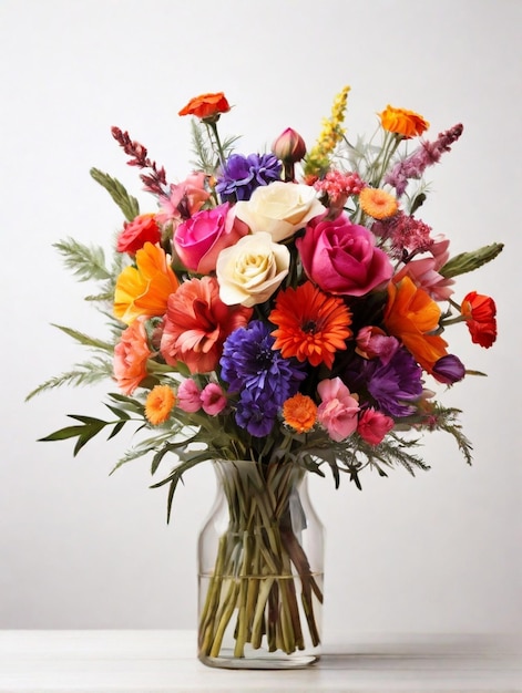 Stunning and colorful groups of flowers bouquet on white background