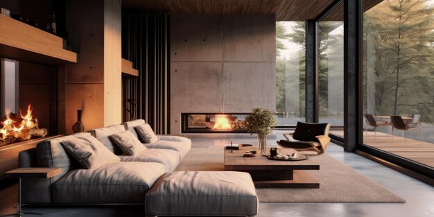 Stunning contemporary cement house with a beautiful living room interior