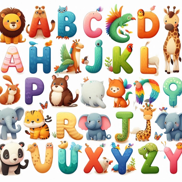 Photo stunning and cute alphabet az with animals that presentative of it made for kids against