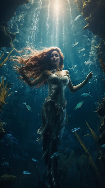 Stunning dangerous siren mermaid beautiful image Ai generated art