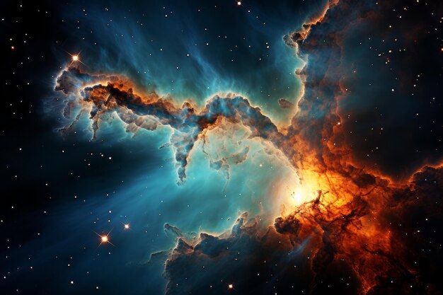 생동감 넘치는 우주 은하 구름이 밤하늘을 비추고 우주의 경이로움을 드러내는 놀라운 묘사