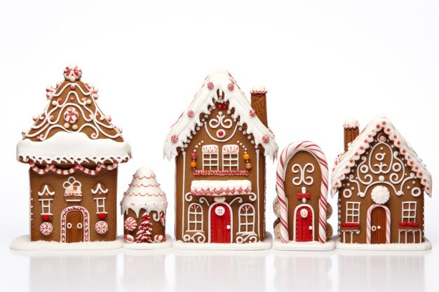 Photo stunning detailed chocolate gingerbread houses with candy adornments isolated on a white background