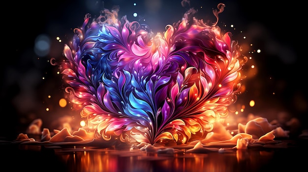 Удивительная цифровая композиция с неоновой формой сердца на темном холсте