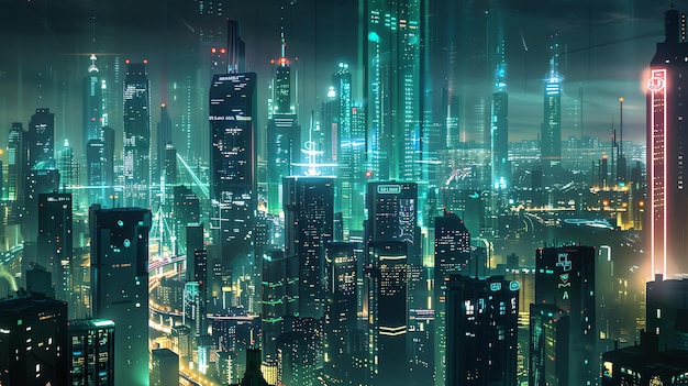 Photo a stunning digital painting of a futuristic cityscape