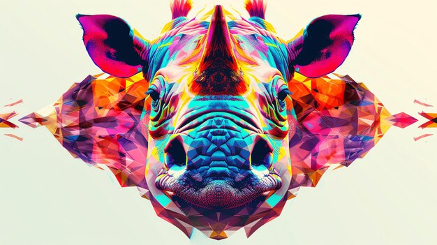 A stunning digital painting of a rhinoceros made with vibrant colors and intricate details