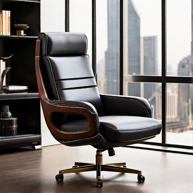 Photo stunning and elegant comfortable leather office chair on office room background