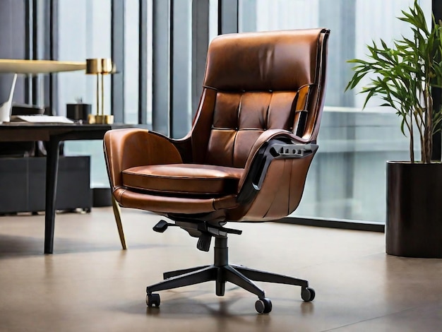 Stunning and elegant comfortable leather office chair on office room background