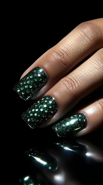 Photo stunning emerald acrylic nails embellished with rhinestones a luxurious beauty fashion statement