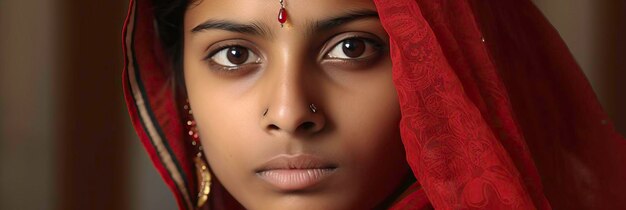 Stunning face of a young Indian woman with expressive eyes and lips generated by AI