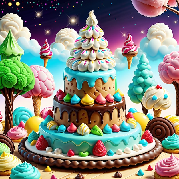 Stunning fantasy world made of cookies and cakes