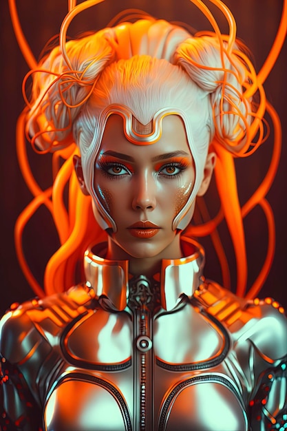 Stunning female android with retro background Generative AI