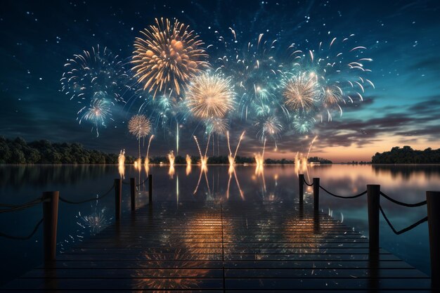 A stunning firework display reflecting in the calm 00484 02