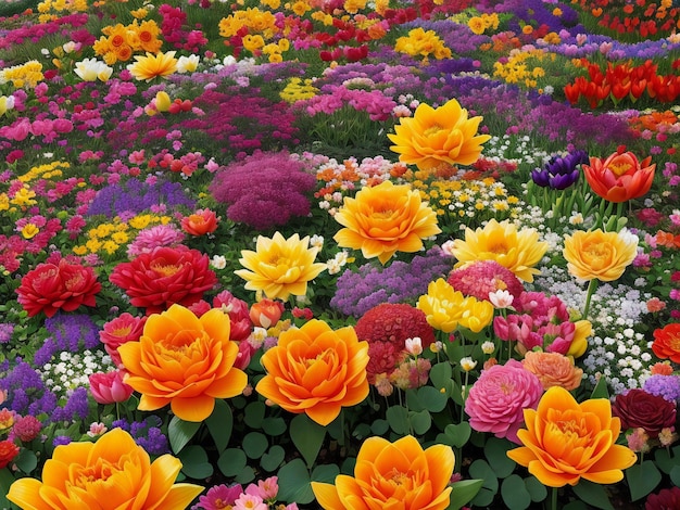 A stunning flower garden bursting with vibrant colors and fragrant blooms