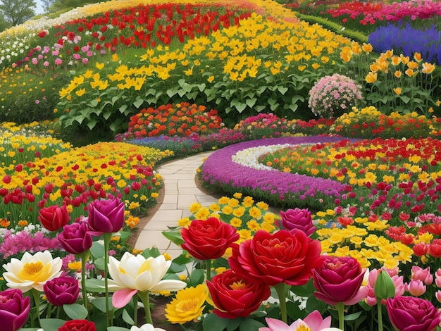 Photo a stunning flower garden bursting with vibrant colors and fragrant blooms