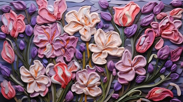 Stunning Freesia Art A Handcrafted 3d Painting Of Purple Pink And White Flowers