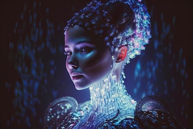 Photo stunning futuristic bioluminescent cybernetic fashion design glowing generative ai aig15