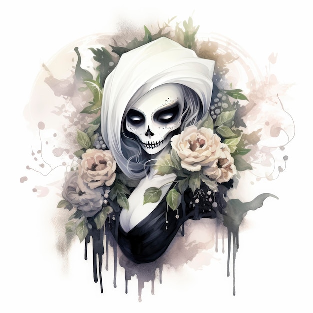 Photo a stunning ghost holding flower bouquet and enjoying the festivities of halloween