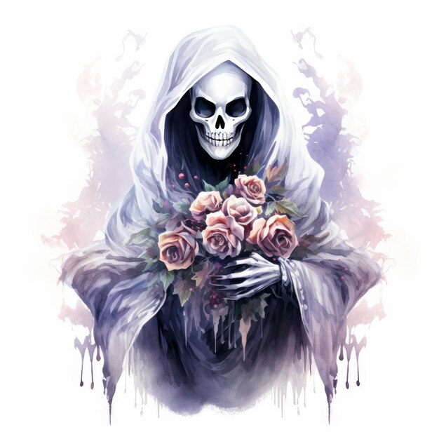 A stunning ghost holding flower bouquet and enjoying the festivities of Halloween