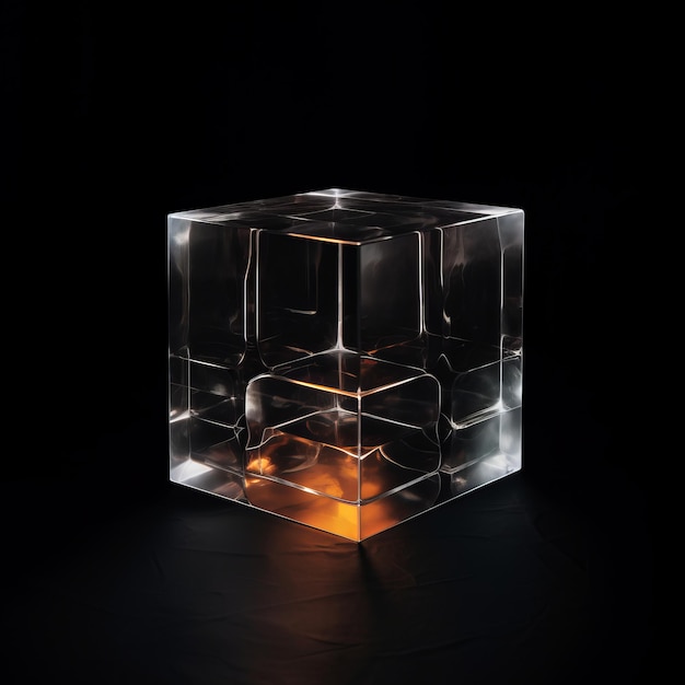 Photo stunning glass cube shines bright against a mysterious black background