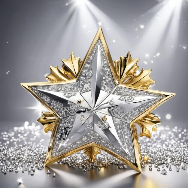 Удивительная золотая и серебряная рождественская звезда, окруженная огнями