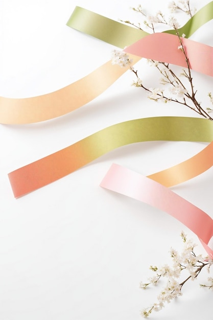 stunning gradient ribbon with pink flower on white background