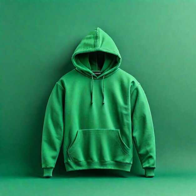 A stunning green color hoodie mockup sweatshirt with pocket isolated on color background