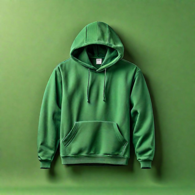 A stunning green color hoodie mockup sweatshirt with pocket isolated on color background