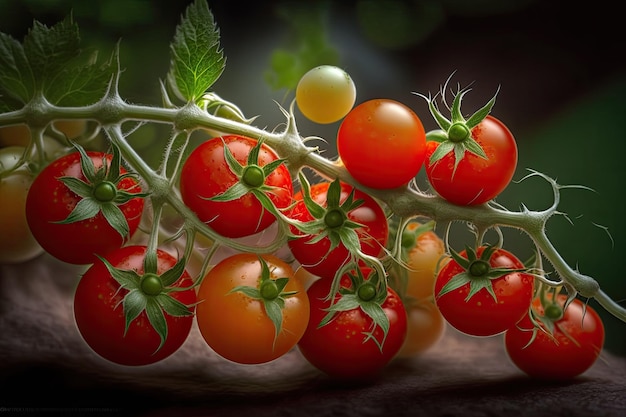 見事な温室栽培のチェリー トマトはジューシーで赤い