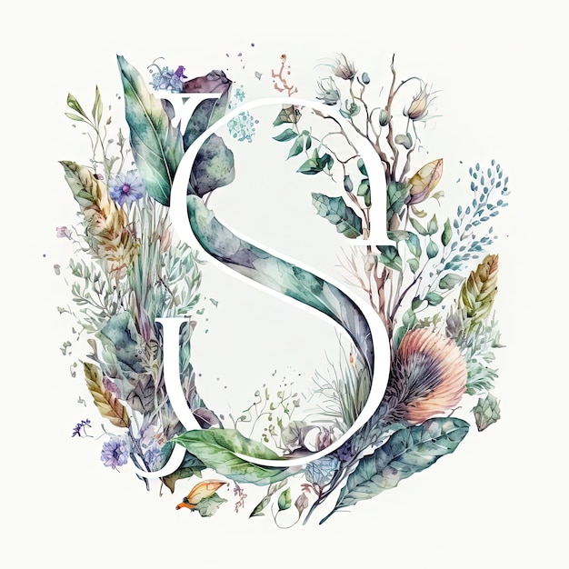 Stunning greeting card with floral alphabet letter S generative ai