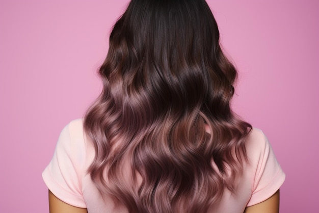 Потрясающая эволюция волос. Розовый фон контрастирует до и после, подчеркивая здоровый блеск и объем.