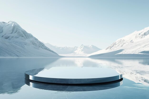 Photo stunning icy arctic scene with sleek circular platform serene and expansive