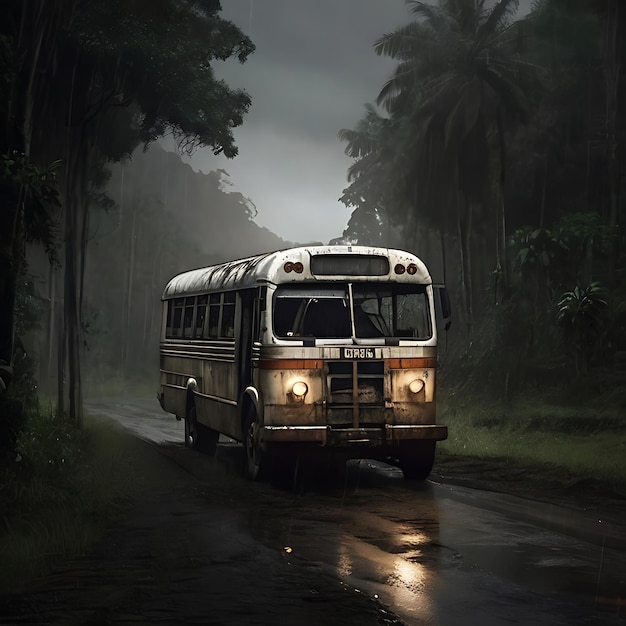 stunning illustration of an old bus from 1975 generated by AI