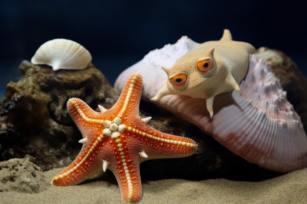 Удивительное изображение, снятое с морской звездой, пожирающей улитку в удивительном 32 AR снимке