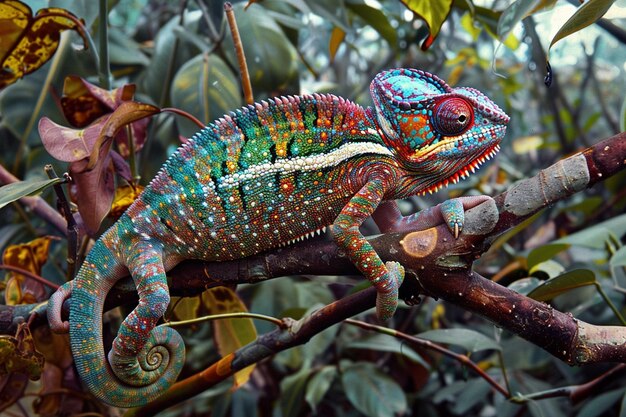 A stunning image of a chameleon in midtransition i generative ai