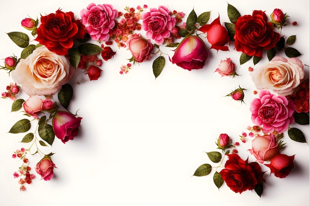 赤とピンクのバラの花と真ん中のスペースが特徴の見事な画像