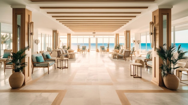 A stunning image of a highend beachfront boutique hotel highlighting its modern design and idyllic ocean views