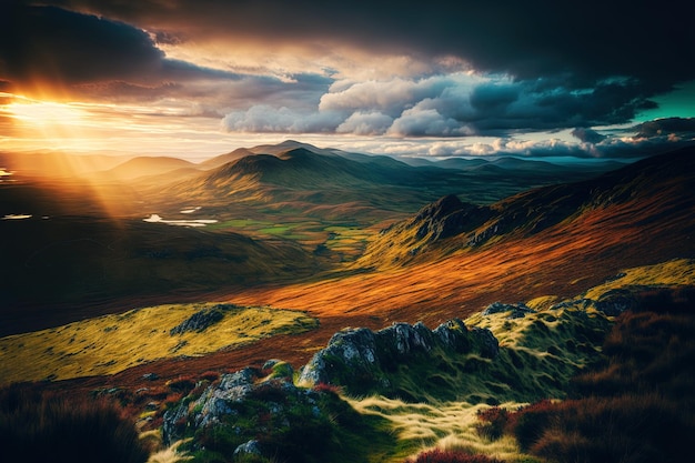 Stunning image of highlands and mountains with amazing clouds in the sky