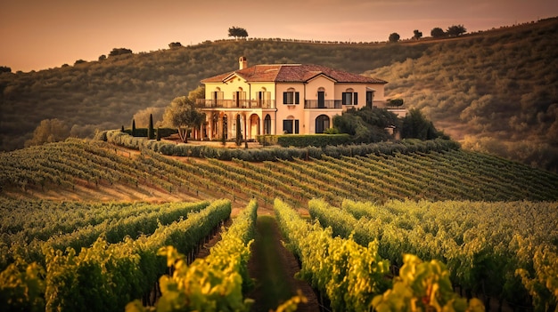 Foto una splendida immagine di una sontuosa villa situata tra pittoreschi vigneti che offrono panorami e tranquillità impareggiabili