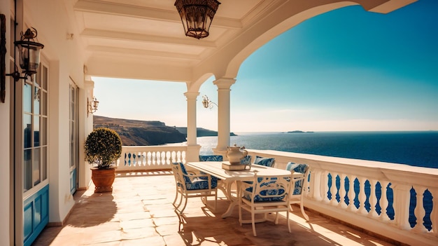 a stunning image of a luxurious summer villa with a sunkissed terrace offering an elegant and stylish vacation experience