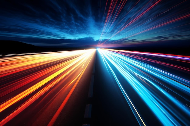 Stunning image of mesmerizing lights streaking along a bustling highway under the night sky