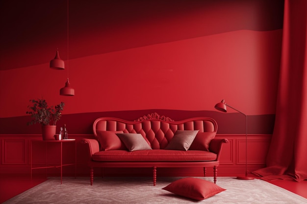 Photo a stunning image of a room with red pantone decor and statement furniture