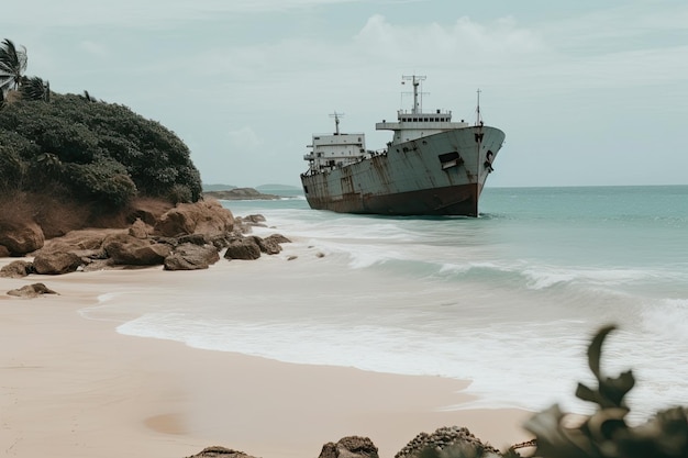 Stunning image of a ship lying on the sand abandoned