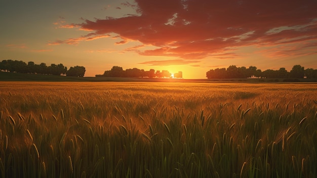 Stunning Image of a Wheat Field During Sunset