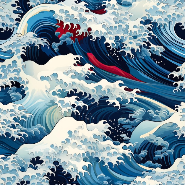 大胆な伝統的な波模様を示す見事な日本の着物生地の背景