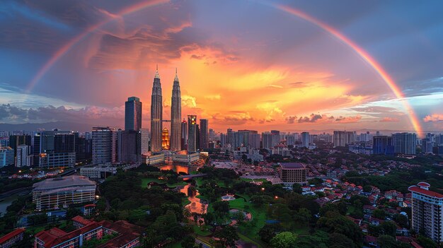 Stunning Kuala Lumpur Skyline at Sunset with Rainbow and Vibrant Colors