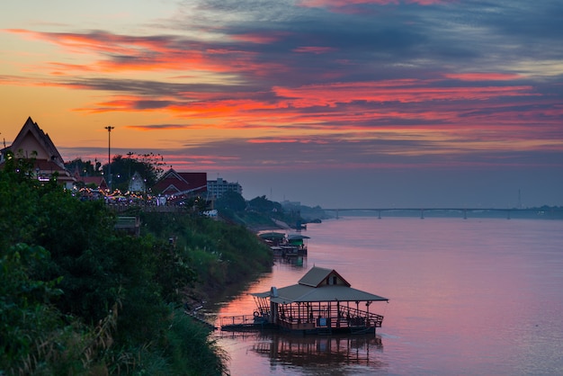 Stunning landscape at Nong Khai, Thailand, on the opposite Mekong river bank.